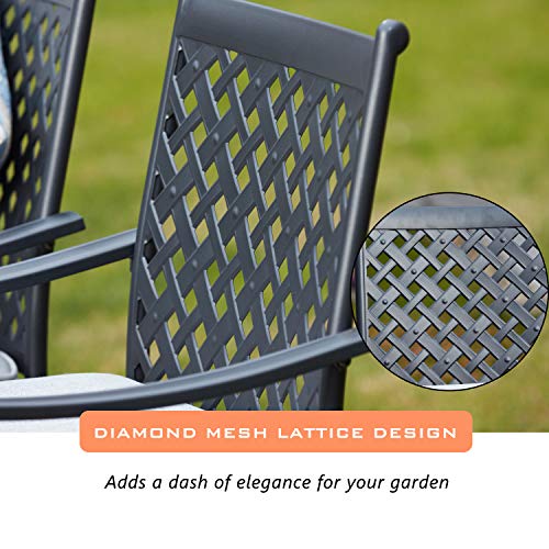 Lokatse Home 4 Piece Outdoor Patio Metal Wrought Iron Dining Chair Set With Arms And Seat Cushions - Grey #TOP4