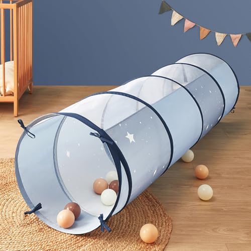 Image of Tiny Land Kids Play Tunnel Tent for Toddlers, 69" x 18" Foldable Crawl Toys for Baby, Indoor & Outdoor Pop Up Dog Tunnel with Breathable Mesh (Blue)