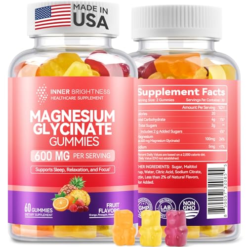 Image of Magnesium Glycinate Gummies 600mg, Non-GMO, Gluten-Free, Magnesium Gummies for Adults & Kids, Sleep, Relaxation & Focus, 3 in 1 Flavor, 60 Count