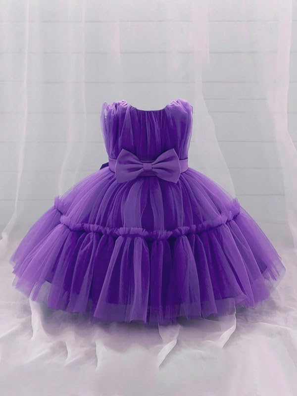 Image of Niren Enterprise Buggu Net Flared Ruffle Pattern Sleeveless Baby Girl's Knee Length Frock