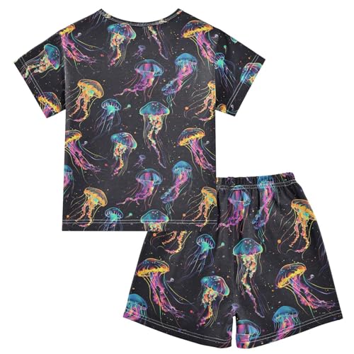 ALAZA Neon Jellyfish Pajama Set Short Sleeve Sleepwear Soft Lounge Nightwear2