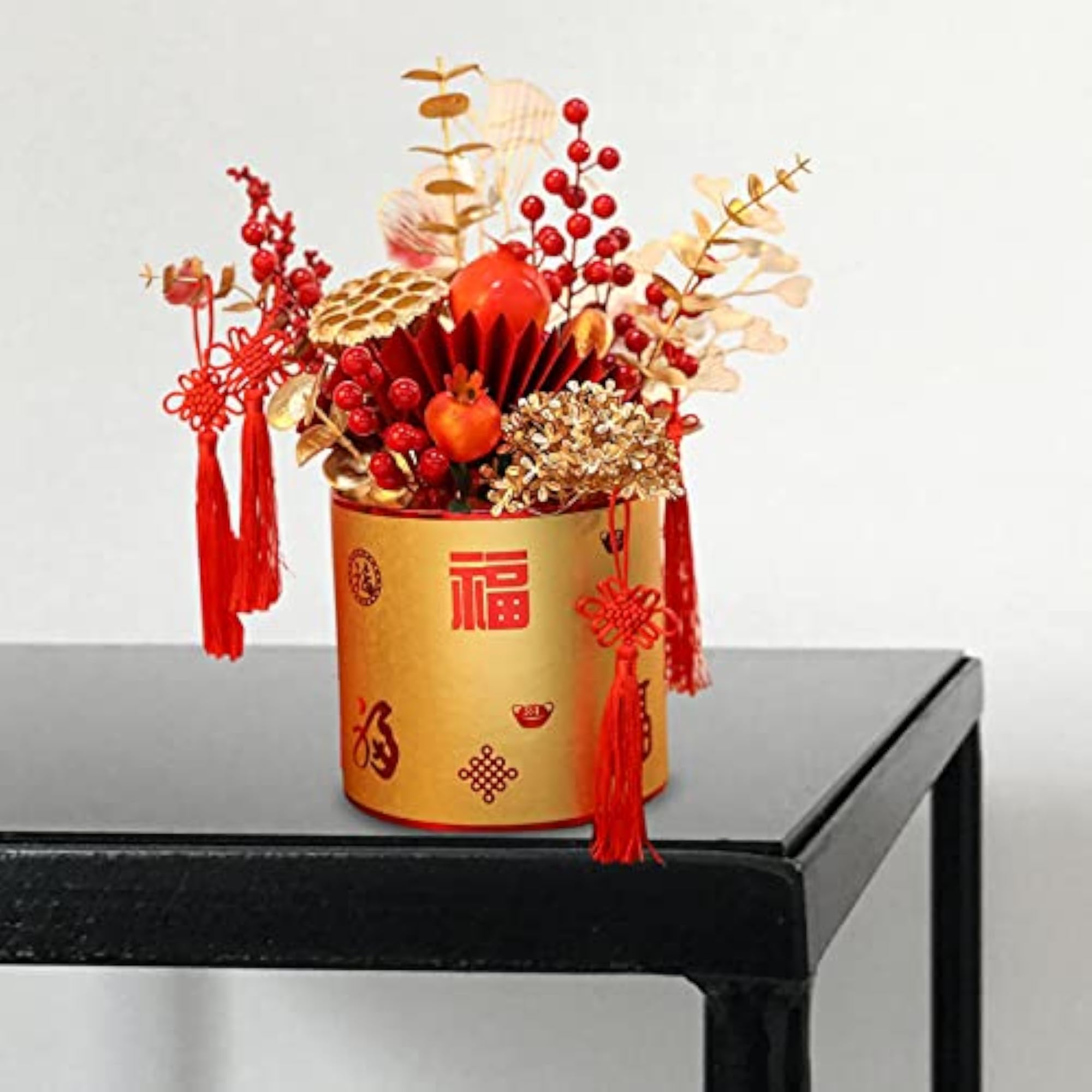 Simulation Red Berries Flowerpot Feng Shui Decoration