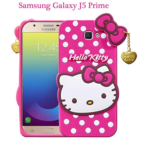 Image of Unirock Hello Kitty Back Case Cover for Samsung Galaxy J7 Prime| 3D Cute Hello Kitty Case |Soft Silicone Rubber Back Cover with Pendant Kitty Cover for Samsung Galaxy J7 Prime (Pink)