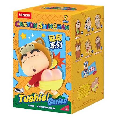 Image of MINISO Crayon Shin Chan Tushie Series Collection Vinyl Plush Pendant Surprise Box Figure Model Random Design Blind Box Toy Collectible Toy for Home Decor Birthday Gifts (Random One Figure)