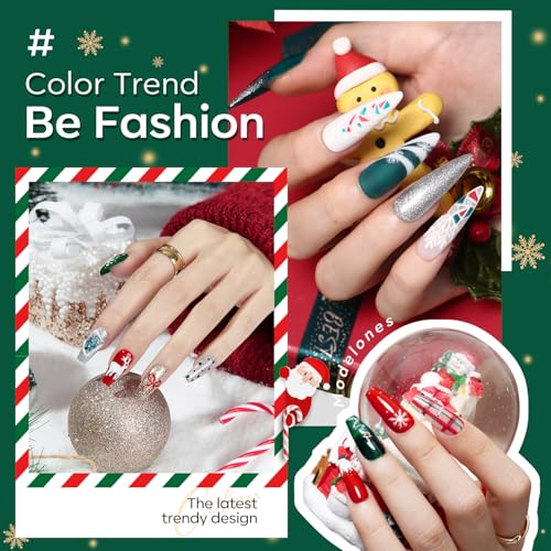 Image of modelones Gel Nail Polish Set Glitter 6Colors Red Dark Green White