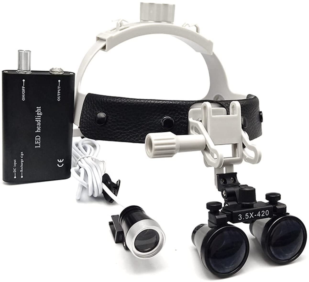 asdchZen 3.5X 420Mm Dental Surgical Binocular Magnifier Loupes Optical Glasses,With Adjustable Headband And 5W Headlight For Dental
