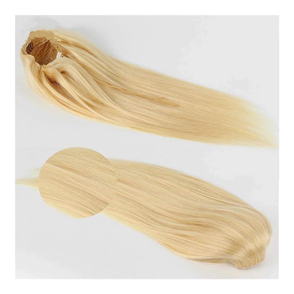 Extensiones de pelo de 35,5 cm, cola de caballo rubia, fijación de pelo real, 120 g, extensiones de pelo liso para mujeres cuidado del cabello (61 cm)