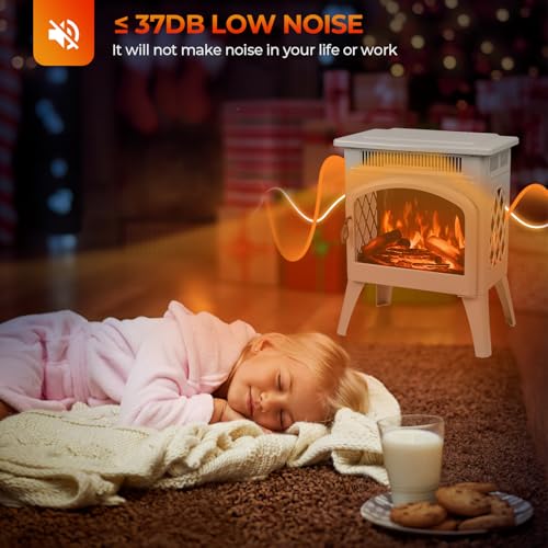 Image of R.W.FLAME Electric Fireplace Heater 17 inch with Remote Control, Metal, Beige