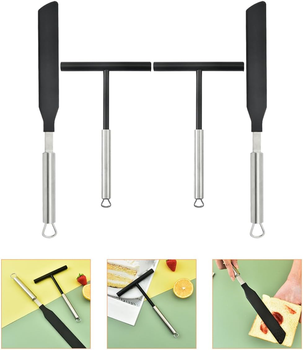 2 Sets Stainless Steel Crepe Tools Pancake Cooking Utensils with Spatula and Butter Spreader for Home Crepe and Cake Making