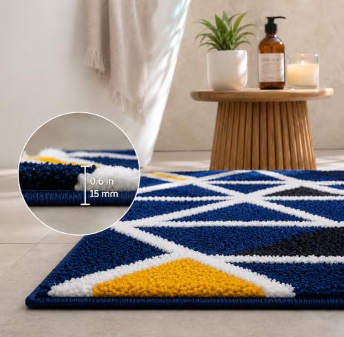 Image of Roseate Mosaic Anti Skid (50x80 cm) Microfiber 2000 GSM Bath Mat for Bathroom /Bedroom /Door Mat /Floor Mat (Blue) Pack of 2