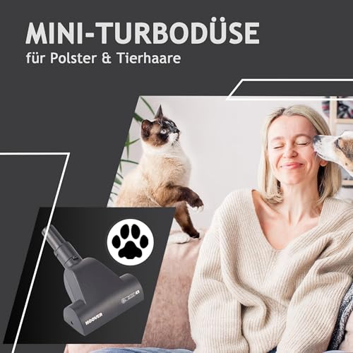 Hoover Staubsauger Tierhaare Breeze PET mit Tier-Düse I Tierhaar-Staubsauger ohne Beutel für Hundehaare & Katzenhaare I Mit größenverstellbarem Stab, EPA-Filter, 5m Kabel mit Auto-Aufwicklung & Griff