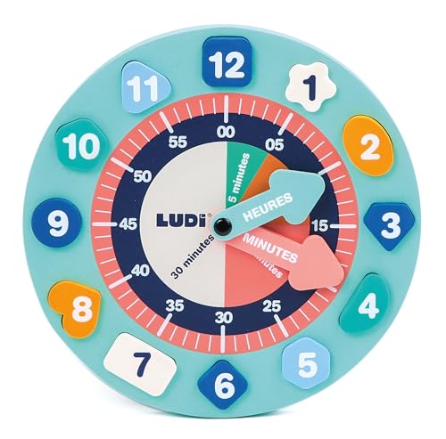 Ludi - Horloge Éducative Mousse - pour Apprendre L'Heure en S'amusant - Dès 3 Ans - Dextérité Et Réflexion - 2 Aiguilles Mobiles Et 12 Numéros Amovibles...