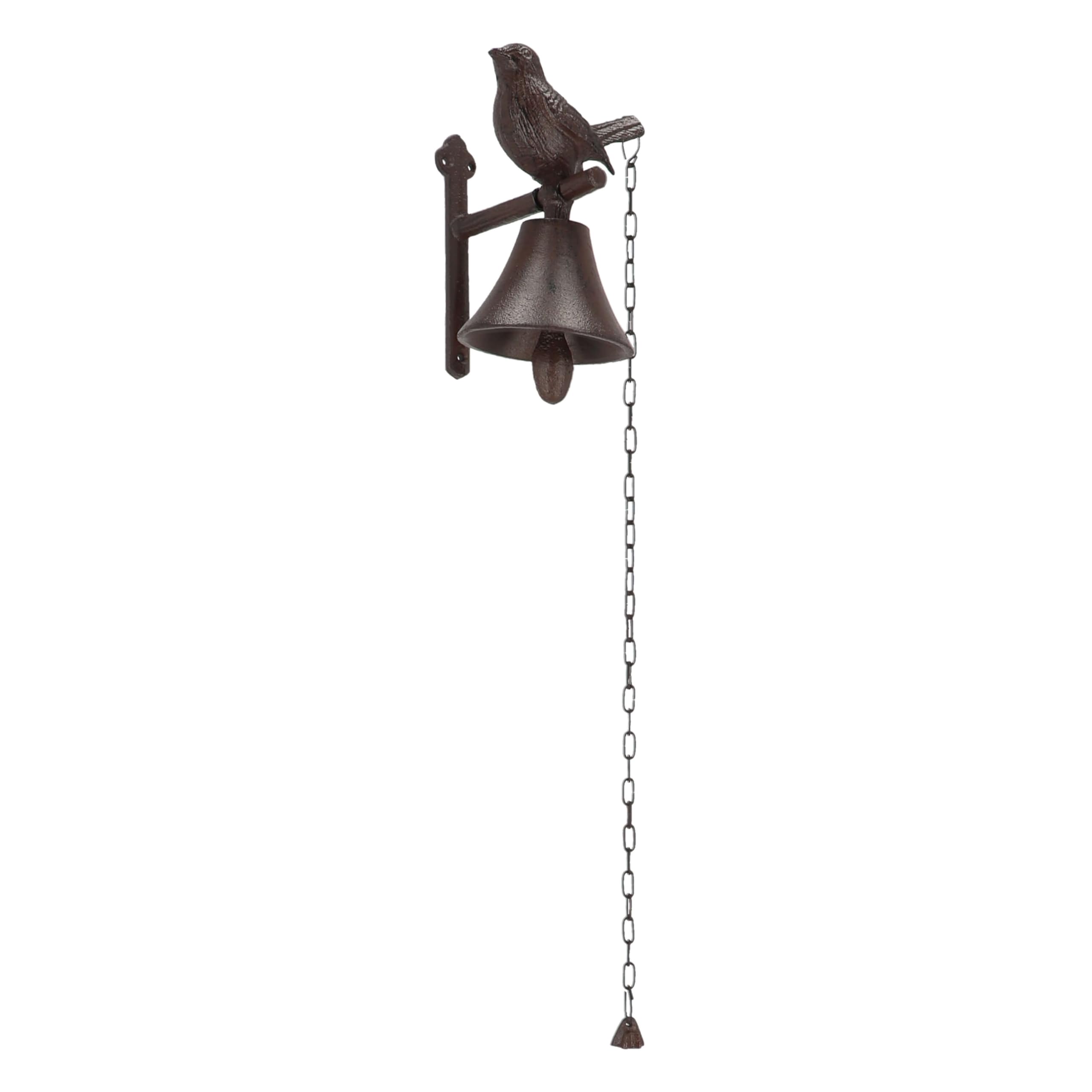 Esschert Design Cloche de Porte en Fonte avec Oiseau et Cordon de Serrage Blanc 12 x 14,2 x 18,5 cm