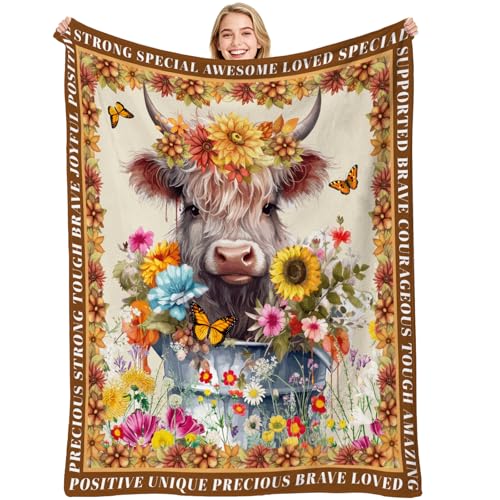 VISSTREE Highland Cow Throw Blanket, Cute Highland...