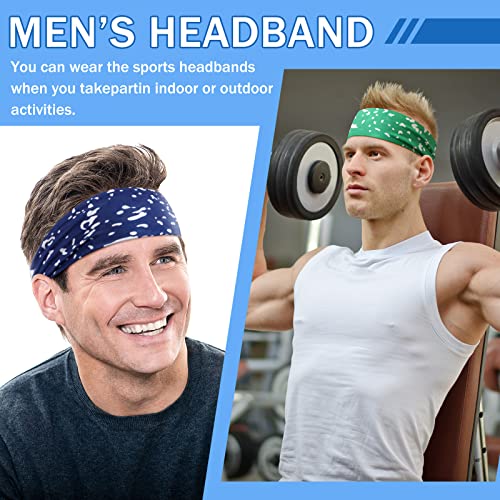 Image of 9 pcs Sweatbands for Men Workout Sport Headbands for Men Camo Headband Sweat Absorbing Headband Wide Sweatband for Head Basketball Football Cycling Running Yoga, 4.7 x 9.8 Inch