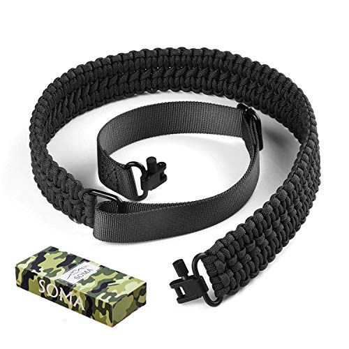 SOMA 2 Point Paracord Rifle Sling with Swivels Adjustable Shotgun Shoulder Strap for Hunting (Black)
