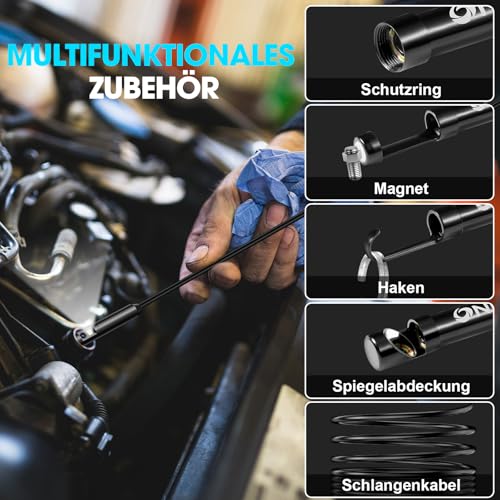 OneAmg Endoskopkamera mit Licht,1920P HD Doppellinse Endoskopkamera Handy mit 8 +1 LED Wasserdichtes IP67 Inspektionskamera Kein WLAN Erforderlich Endoskop Kamera für Android & iOS (16.4 ft/5m)