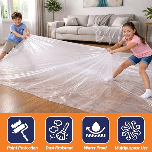 Image of Aqbah Multipurpose 12x24 Ft Waterproof Plastic Sheet | Polythene Dust Cover for Painting, Furniture, Floor, Car, Bike & Outdoor Protection