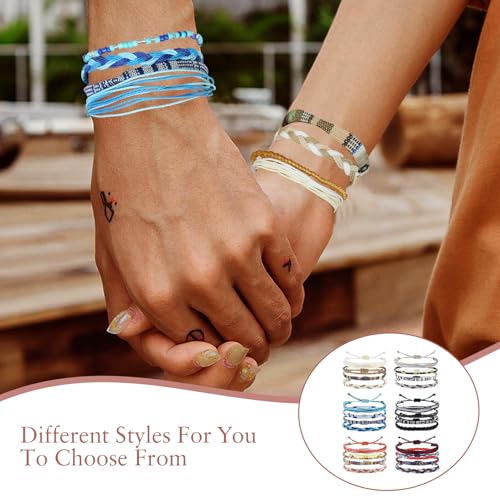 ZENGSING 24StK Surfer Armband für Frauen Herren, Armbander Bunt, Boho Armbander Fußkettchen für Damen, Stoffarmband, Freundschaftsarmband, Geschenke zum Geburtstag Weihnachten (Farbe A)