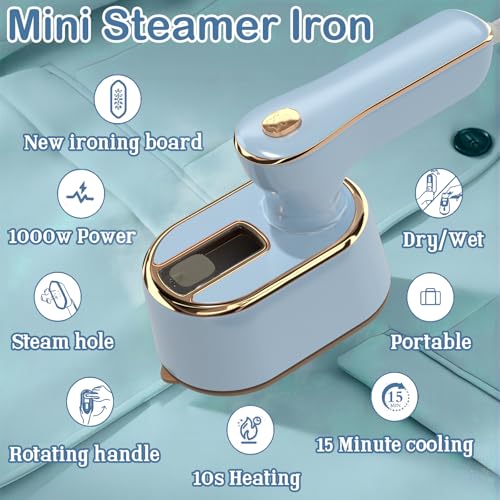 Image of Travel Steamer Iron for Clothes Mini - Portable Ironing Machine Travel Small Size Portable Steamer Travel College Dorm Home Essentials (SkyBlue)