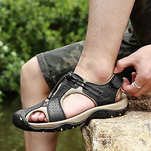 MILDSEVEN Handmade Men's Classics Hiking Sandals, Large Size Fashion Real Leather Closed Toe Sandals, Breathable Outdoor Backpacking Beach Shoes,11.5,Black4