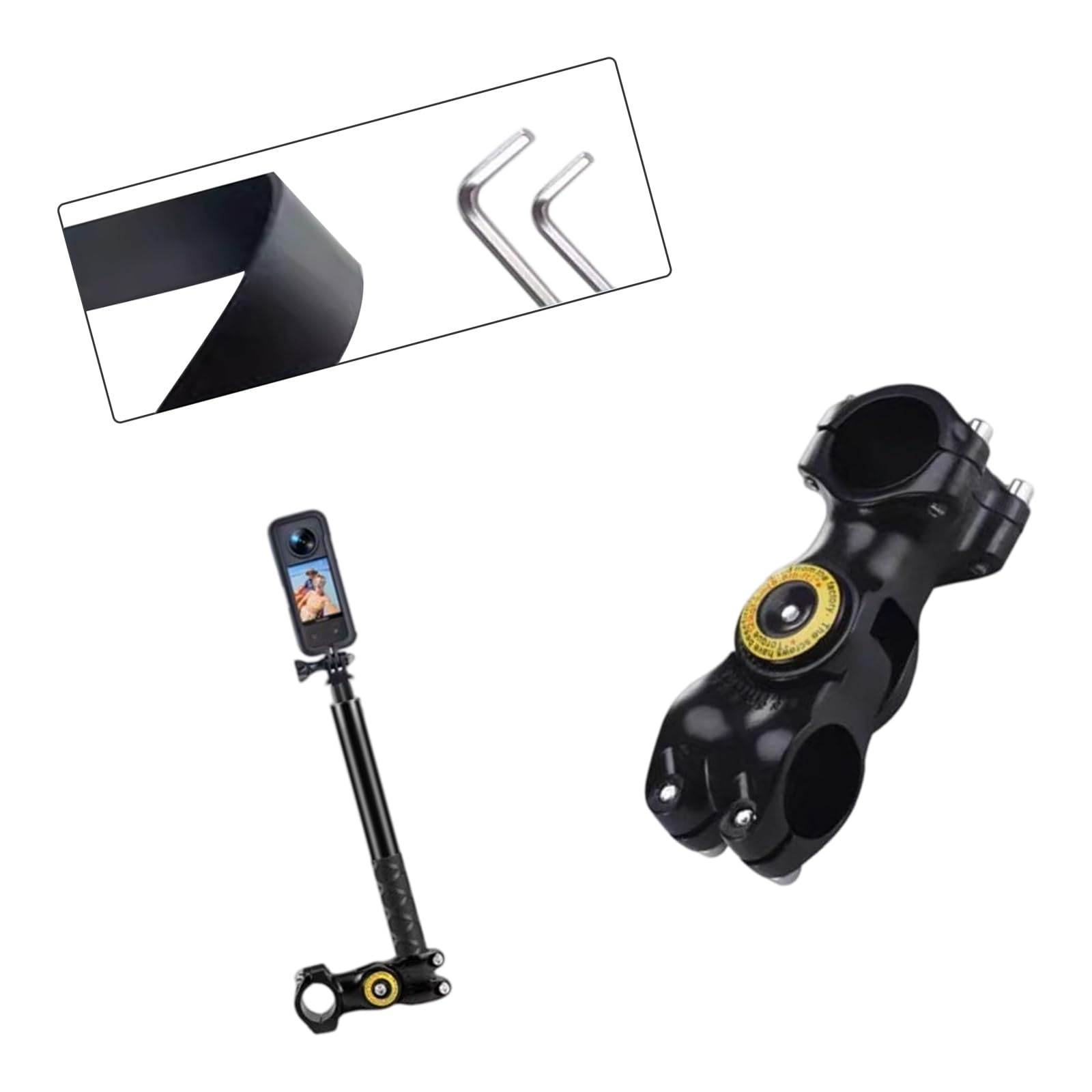 Soporte para cámara de acción para motocicleta, ángulo giratorio de 360°, marca de 22,50 cm a 120 cm, abrazadera extensible para barra de bicicleta