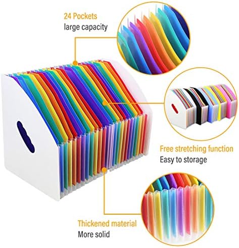 SAYEEC Expanding File Holder Folder Standing A4 Vertical File Organizer Magazine Basket Desktop Multi Pockets File Holder with Handle for Students Examination Paper/Bills/Office/Study