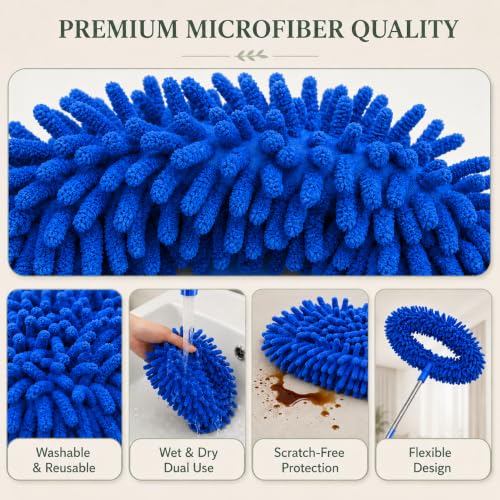 Image of Fan Cleaner Brush with Long Rod Telescopic Cleaning Mop Microfiber Dust Cleaner Foldable Duster for Home Cleaning Microfiber Duster for Cleaning of Home Kitchen Car Ceiling (Blue-Dense Chenille Fiber)