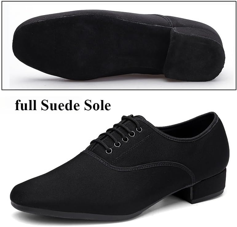 Men's Ballroom Dance Shoes Black Suede Sole Lace-Up Tango Salsa Latin Waltz Character Shoe Professional Performance Practice Dance Shoes