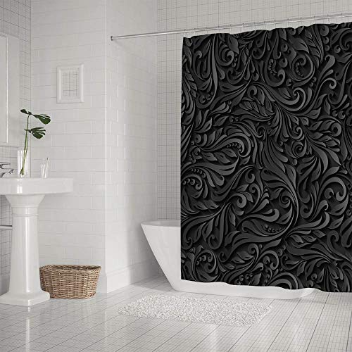 Rideau de douche lavable en machine polyester imperméable avec crochets de fixation en C noir - 3