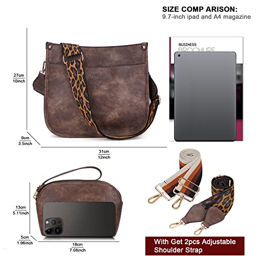 Image of HKCLUF Crossbody Bag Purse for Women 2PCS /Set Leather Hobo Handbag Wallet Set With 2Adjustable Guitar Strap Shoulder Bag | Purse
