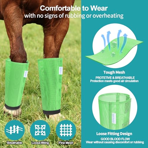 Image of Mesh Horse Fly Boots Set of 4, Loose Fitting Leggings for Horses, Reduce Stressful Stomping, Breathable Adjustable and Universal Fit for 4 Legs, Reliable Stay Put (Green)