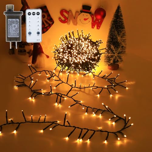 500 LEDs Christmas Cluster Lights with Remote - 33ft Firecracker Chrismtas String Lights 8 Modes Timer Waterproof Twinkle Fairy Lights for Christmas Tree Garland Party Outdoor Decorations