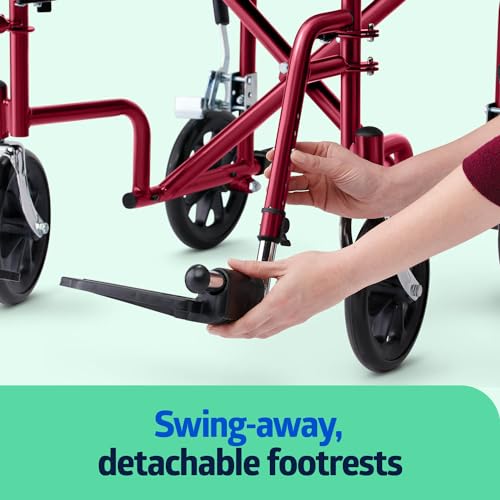 image for Medline Lightweight Foldable Transport Wheelchair with Handbrakes and 