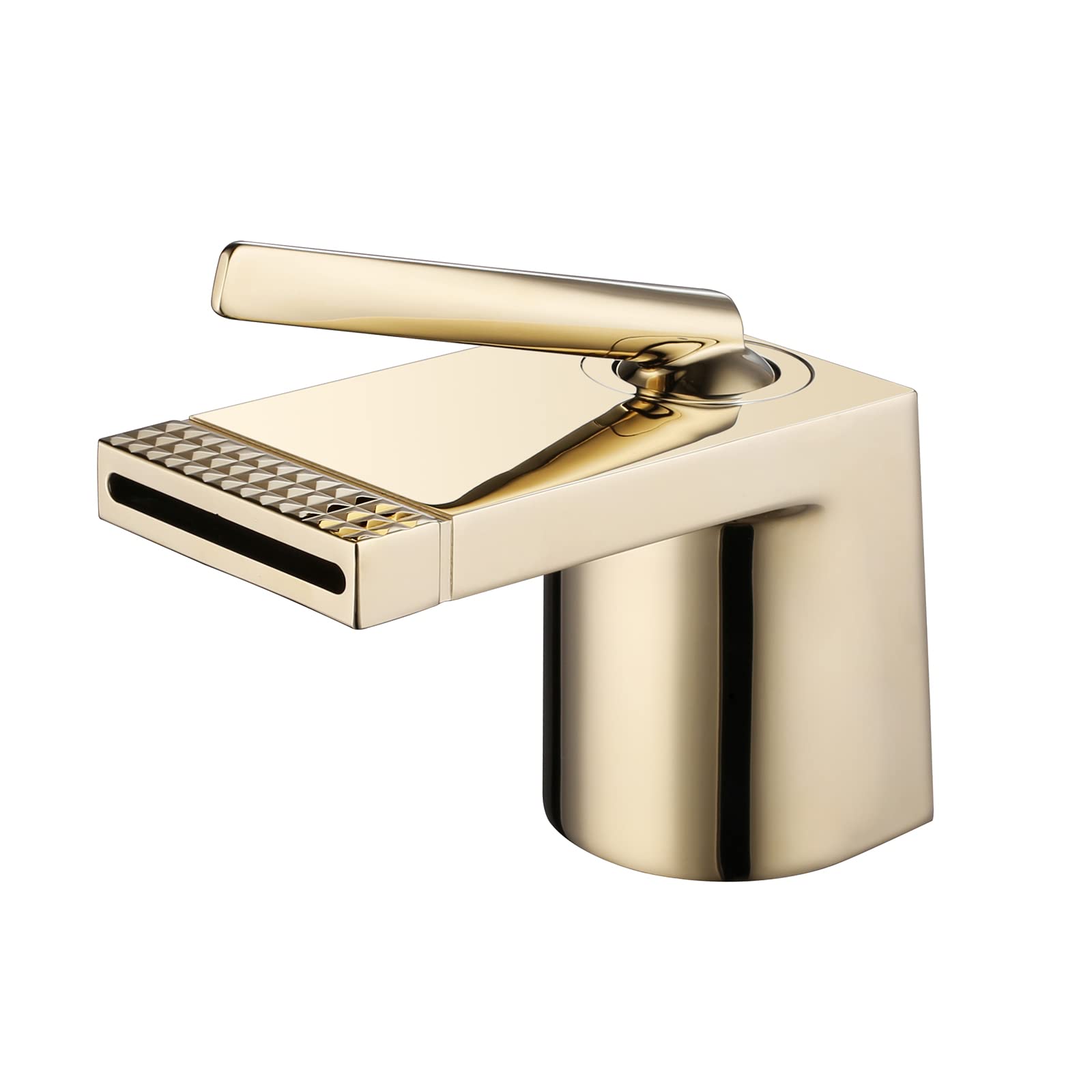 Rubinetto del Lavabo del Bagno a Cascata, Rubinetto del Lavabo Miscelatore Caldo e Freddo, Singola Maniglia Ottone Lavabo Rubinetto Lavandino Montato a Ponte Rubinetto Singolo Foro (Gold )