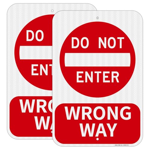 Do Not Enter Wrong Way Signs-2 Pack, 18x12Inch Aluminum Do Not Enter Sign, Reflective, Fade Resistant, Rust Free Weather Resistant, Waterproof, Easy to Mount Indoor or Outdoor