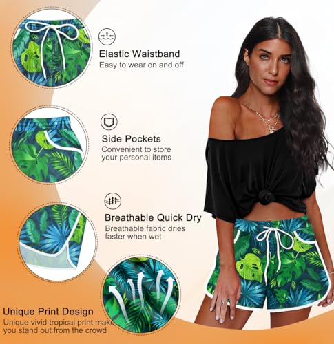 Image of For G and PL Women Summer Floral Beach Boardshorts with Pockets Swim Trunks