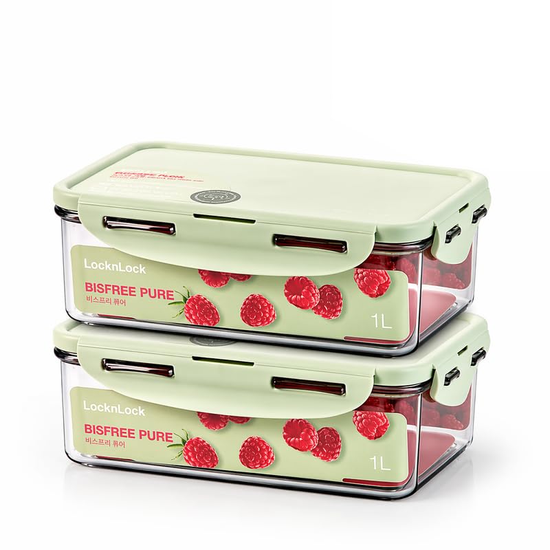 Image of LocknLock 1L Food Storage Containers (Pack of 2) | Airtight, Leakproof, BPA-Free Plastic Boxes | Stackable Kitchen Containers for Meal Prep, Fridge & Pantry Storage