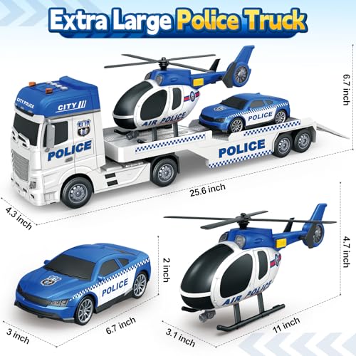 SpringFlower Toddler Boy Toys, 25" Large Police Truck Toy with Racing Car and Helicopter,3 in 1 Police Car Boy Toy, Christmas Birthday Gifts for Kids 3 4 5 6 Years Old by SpringFlower - Image 7