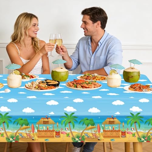 Nappes de plage d'été, 4 paquets de nappes à thème hawaïen Décorations de fête Nappes pour piscine de plage d'été Décorations de fête à thème hawaïen, 130 x 220 cm – vue 7
