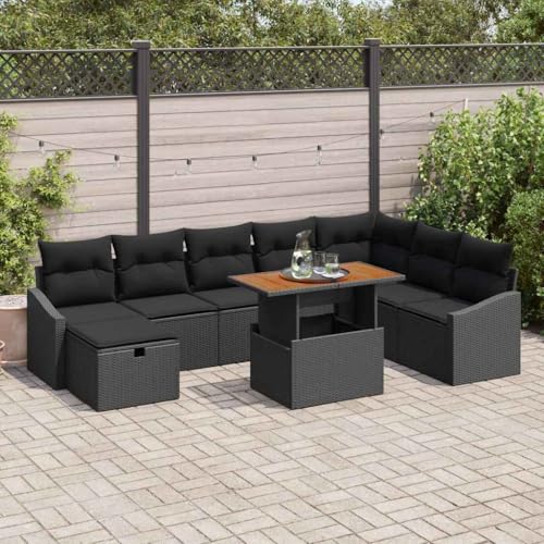 Mokuyary Juego de 9 sofás de jardín de ratán sintético para exteriores, para terraza, balcón, jardín, terraza, balcón, jardín