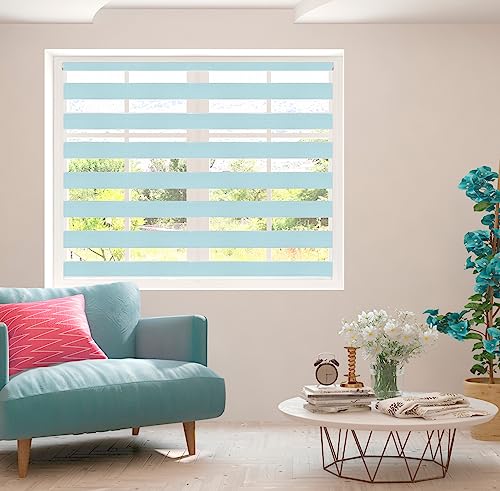 Zebra Blind Day and Night Roller Blind Aluminium Frame Dual Layer Fabric Modern Window Blind Easy to Install Easy Clean Privacy Living Room Kitchen Bedroom Bathroom 155 cm Drop (Blue, 110cm Width)