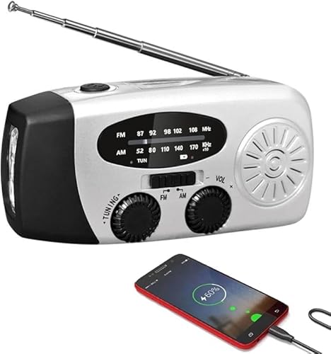 【緊急防災充電】ラジオライト 防災ラジオ ストラップ ーラー/手回し発電 USB充電 スマホ充電 非常用照明器具 災害用 防水 コンパクト 大容量2000mAh 懐中電灯 AM/FM対応 防災グッズ 地震 震災 津波 台風などの緊急対策 (gray)