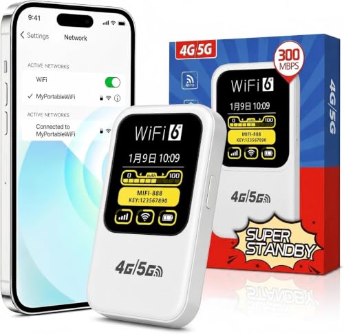Routeur 5G Portable WiFi 6 – SIM Déverrouillé, Batterie 3000mAh, Jusqu’à 28 Appareils, WPA3, Compatible Nano SIM – Pocket WiFi pour Voyage &...