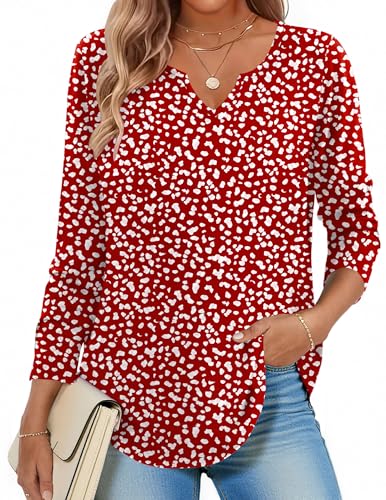 Image of Zeagoo Long Sleeve Shirts for Women Fall Tops Casual Dressy V Neck Blouses Boho Tunic Western Clothes Vacation Outfits