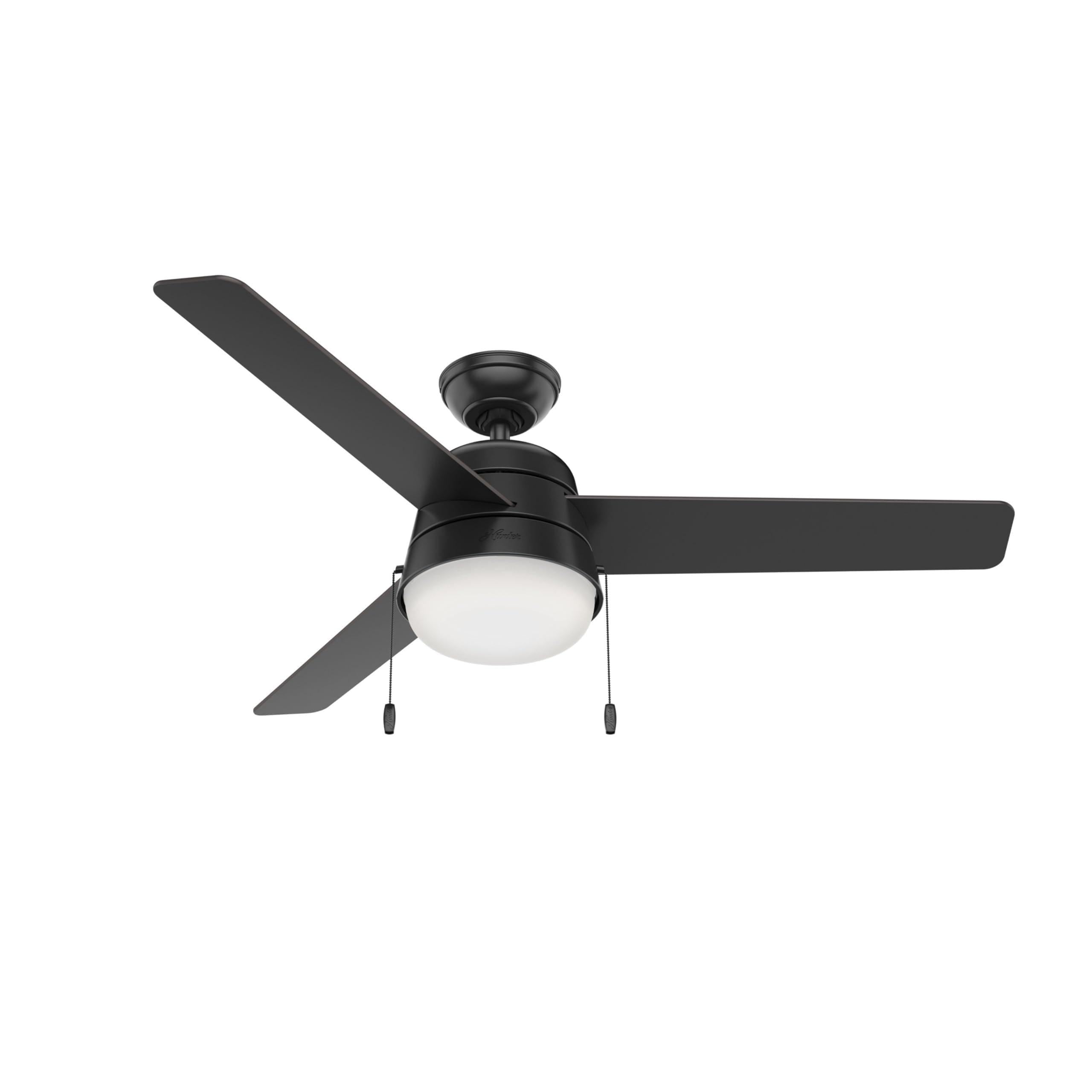 Hunter Fan 52 inch Contemporary Black Indoor/Outdoor Ceiling Fan with Light Kit and Pull Chain for Porch, Bedroom, Living Room, Office, Basement,