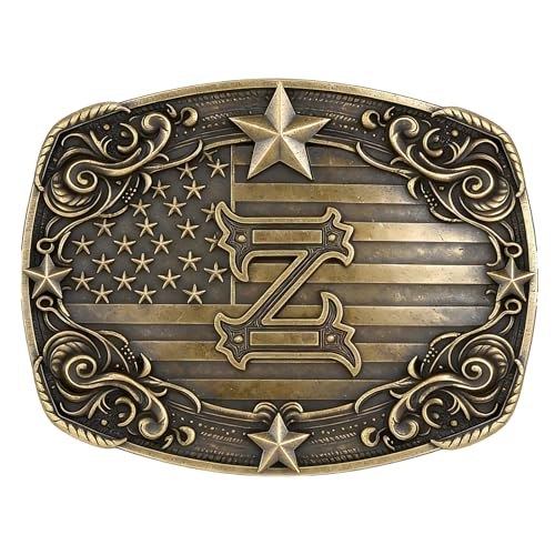Image of Cowboy Belt Buckle for Men Vintage Western Rodeo Texas Initial Letter ABCDJMR to Z Belt Buckles