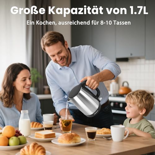 Aigostar Wasserkocher Edelstahl 1.7L Elektrisch Kalkfilter 2200W – Ansicht 6