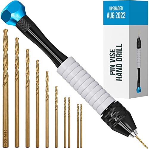 Pin Vise Hand Drill for Jewelry Making - Craft911 Manual Craft Drill Sharp HSS Micro Mini Twist Drill Bits Set, Small Hand Drill for Resin, Rotary Tools for Wood, Jewelry, Plastic, Miniature - Blue - Basic Set