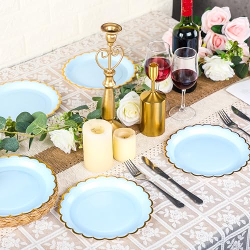 Maxcheck 50 Pcs Blue Scalloped Paper Plates with Gold Foil 9 Inches Disposable Paper Party Plates Decorative Paper Plates for Cake Dessert Birthday Baby Shower Wedding Party Supplies